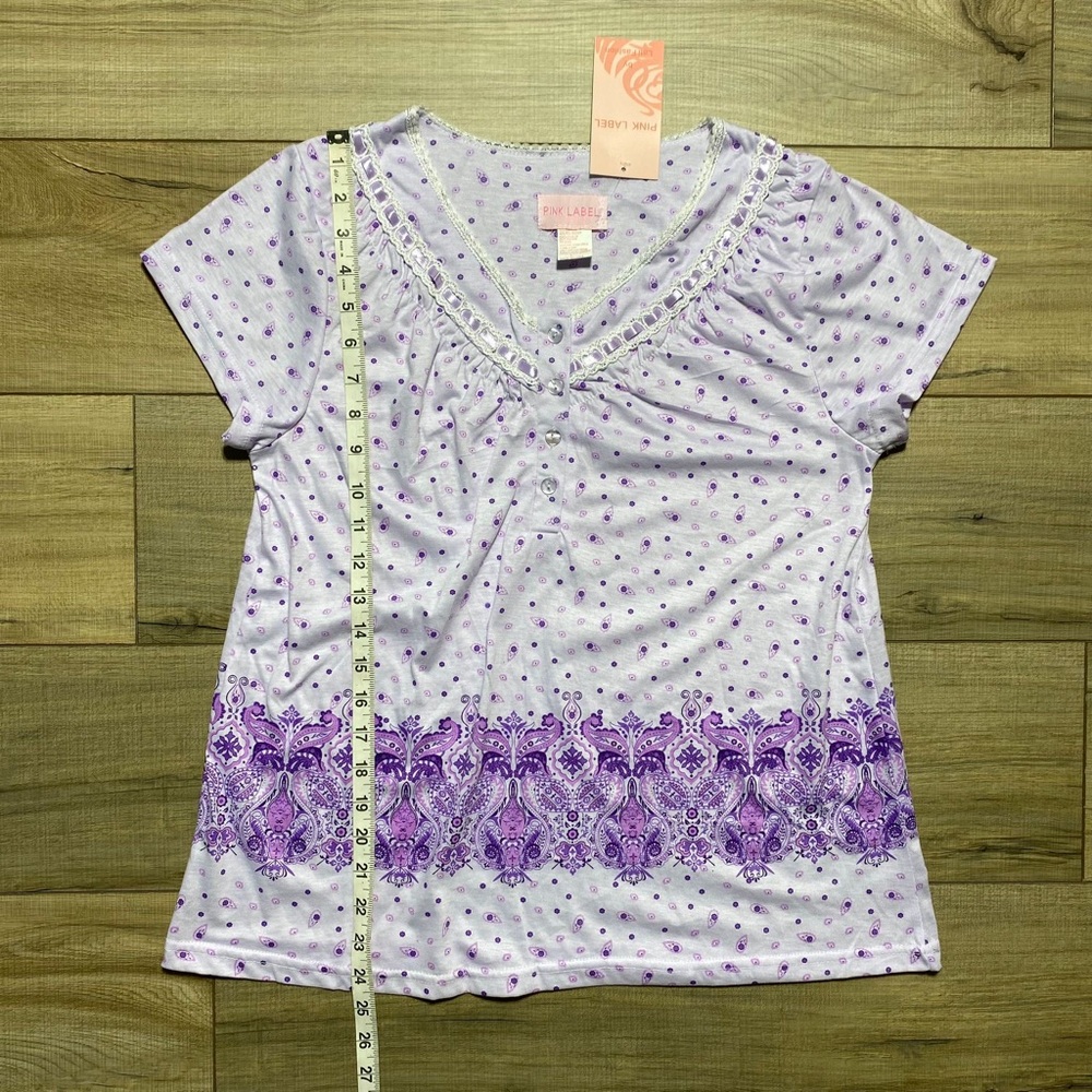 Pink Label By Lati Fashion Womens Paisley And Floral Pajama Top Large Purple - Picture 5 of 8